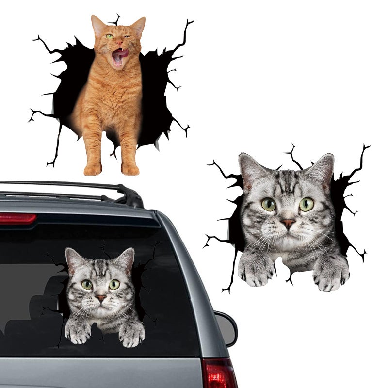 Mimeile Car Cat Decal Crack Pet Stickers Window Clings Vinyl 2 PCS American Cat Funny Animal Auto Static Sticker DIY Gifts for Car Truck Home Decoration - Image 3