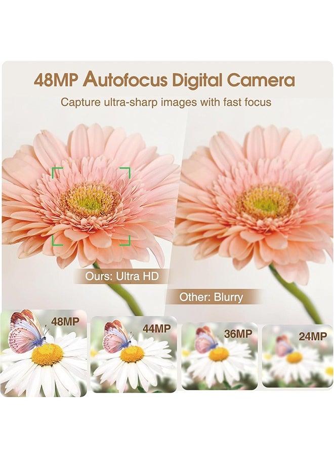 Generic 4K Digital Camera for Photography Autofocus, 48MP Vlogging Camera for YouTube with Viewfinder Dial Flash,16X Digital Zoom Portable Compact Travel Camera Anti-Shake for Teens,Adults,Beginners  - Image 2