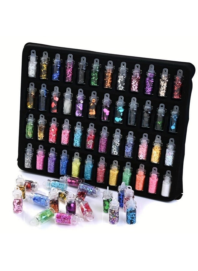DMDENT Acrylic 3D Glitter Powder Manicure Set of Nail Stickers, Nail Art Tool for Nail Decoration (Multicolour) - Set of 48 Bottles (MULTICOLOUR) - Image 1