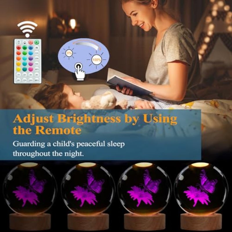 Butterfly Crystal Night Light, Butterfly Gifts, K 3.1 Inch 80mm Crytstal Lamp with 1 s Remote Upgraded Lamp Gifts for Women Wife Girlfriend - Image 3