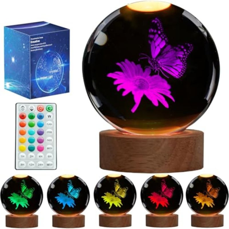 Butterfly Crystal Night Light, Butterfly Gifts, K 3.1 Inch 80mm Crytstal Lamp with 1 s Remote Upgraded Lamp Gifts for Women Wife Girlfriend - Image 1