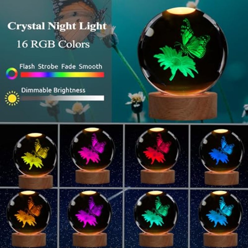 Butterfly Crystal Night Light, Butterfly Gifts, K 3.1 Inch 80mm Crytstal Lamp with 1 s Remote Upgraded Lamp Gifts for Women Wife Girlfriend - Image 2