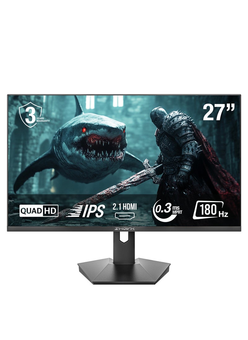 SHARX SHARX Gaming Monitor 27" (27Q180I), OD 180Hz Refresh Rate, 0.3ms (MPRT) Response Time, Flat IPS, QHD, 2.1HDMI, Fixed Stand, 3W Speaker, Free Sync, G-Sync Compatible.  - Image 1