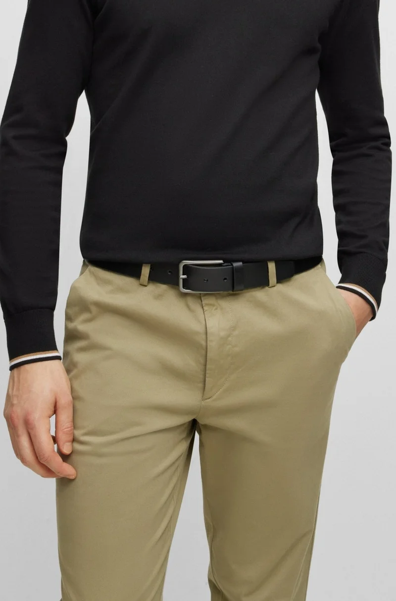 Vanilla Collection Men's Leather Belt Jeans Canvas Fabric Trousers Suitable Black Color