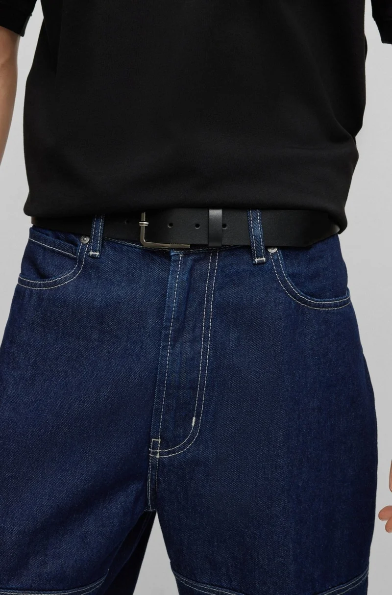 Vanilla Collection Men's Leather Belt Jeans Canvas Fabric Trousers Suitable Black Color