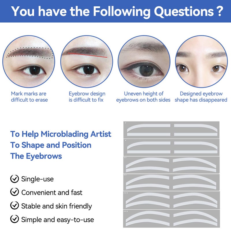 Agatige 6 Pairs Eyebrow Tattoo Auxiliary Stickers, Disposable Adhesive Eyebrow Template Sticker Eyebrow Ruler Sticker Eye Makeup Aid Tools for Woman - Image 2