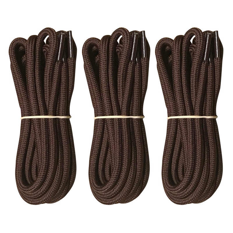 bq B&Q 3 Pairs Heavy Duty Round Boot Laces Shoelaces for Hiking Walking Construction Safety Work Boots Shoes (72" (183cm), Dark Brown) - Image 1