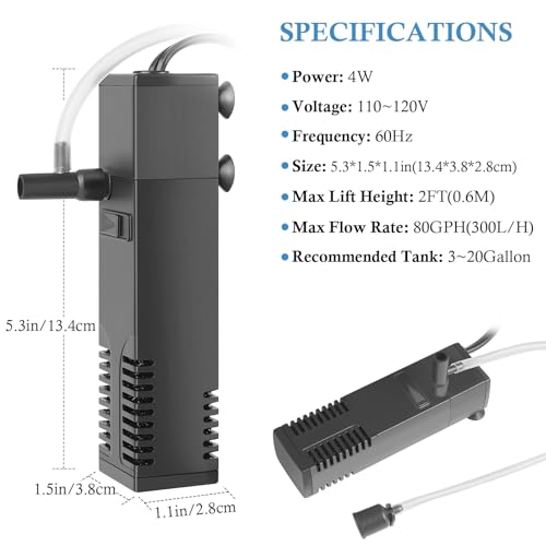 FEDOUR Submersible Aquarium Internal Filter, Filter with Water Pump for Fish Tank up to 35 Gallon (for 3-20 gallon) - Image 2