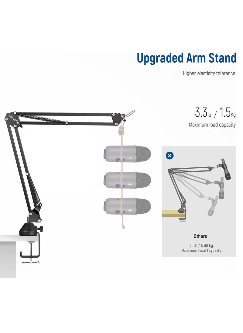 Neewer - NEEWER Microphone Arm Stand, Suspension Boom Scissor Mic Arm Stand with 3/8" to 5/8" Screw and Cable Ties Compatible with Blue Yeti Snowball Yeti X Quadcast, etc. Max Load 3.3lb/1.5kg (Black) - Image 1