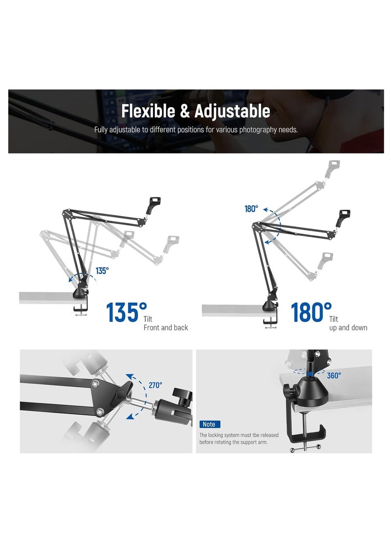 Neewer - NEEWER Microphone Arm Stand, Suspension Boom Scissor Mic Arm Stand with 3/8" to 5/8" Screw and Cable Ties Compatible with Blue Yeti Snowball Yeti X Quadcast, etc. Max Load 3.3lb/1.5kg (Black) - Image 1