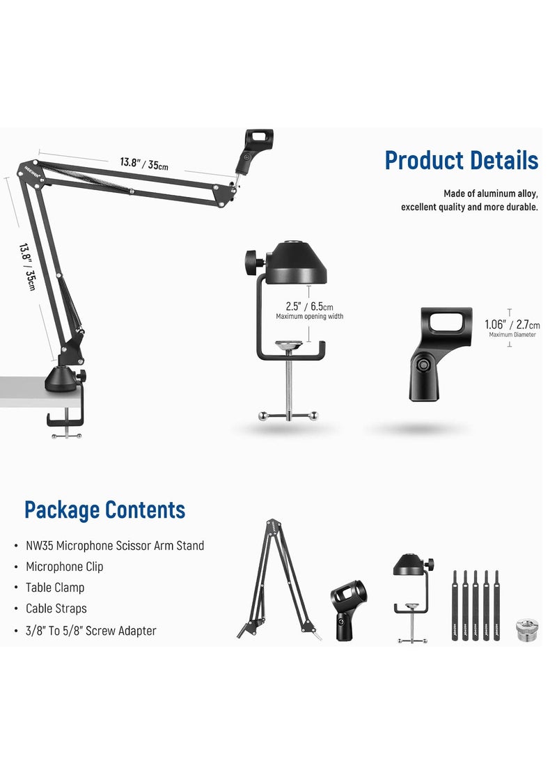 Neewer - NEEWER Microphone Arm Stand, Suspension Boom Scissor Mic Arm Stand with 3/8" to 5/8" Screw and Cable Ties Compatible with Blue Yeti Snowball Yeti X Quadcast, etc. Max Load 3.3lb/1.5kg (Black) - Image 1
