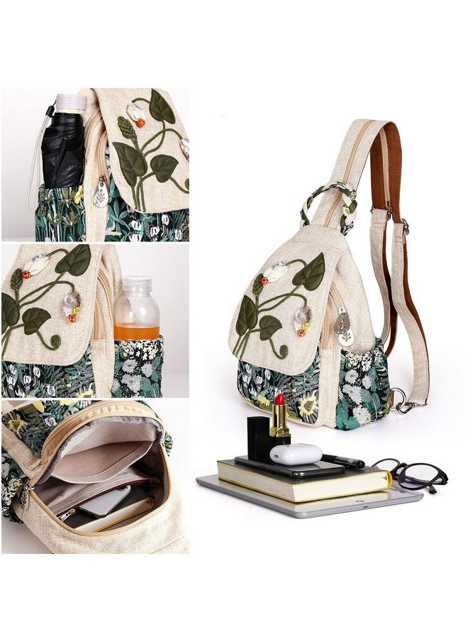 AULUDA AULUDA Girl's Convertible Sling Bag, Hand Craft Artisan Purse, Beautiful Canvas Premium Casual Day Mini Backpack for Women (Green Marsh)  - Image 2