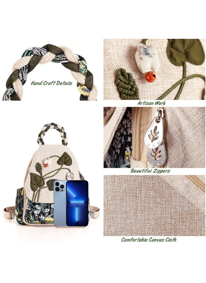 AULUDA AULUDA Girl's Convertible Sling Bag, Hand Craft Artisan Purse, Beautiful Canvas Premium Casual Day Mini Backpack for Women (Green Marsh)  - Image 5