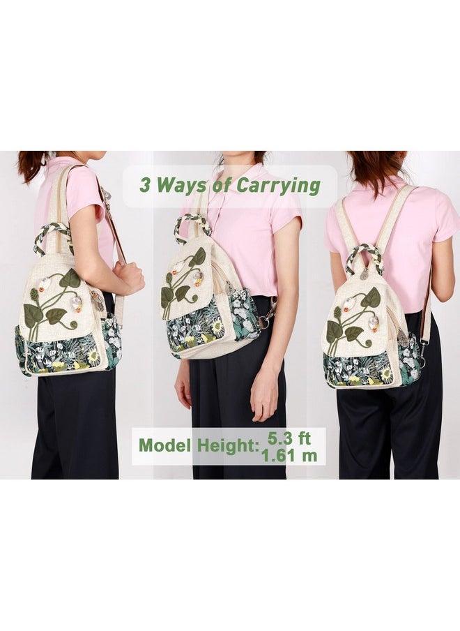 AULUDA AULUDA Girl's Convertible Sling Bag, Hand Craft Artisan Purse, Beautiful Canvas Premium Casual Day Mini Backpack for Women (Green Marsh)  - Image 3