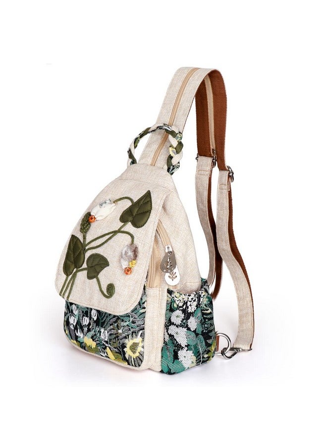 AULUDA AULUDA Girl's Convertible Sling Bag, Hand Craft Artisan Purse, Beautiful Canvas Premium Casual Day Mini Backpack for Women (Green Marsh)  - Image 1