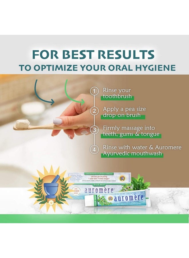 Auromere - Auromere Ayurvedic Herbal Toothpaste, Fresh Mint - Vegan, Natural, Non GMO, Fluoride Free, Gluten Free, with Neem & Peelu (4.16 oz), 1 Pack - Image 1
