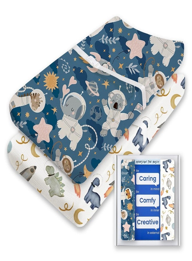 TOTBASIC Changing Pad Cover for Girls Boys, TotBasic Premium Soft Boho Changing Table Covers, Stretchy Jersey Changing Table Sheets - Fits All Standard Changing Tables - 2 Pack (Dino Space) - Image 1