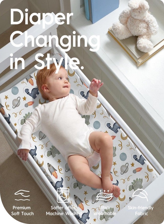 TOTBASIC Changing Pad Cover for Girls Boys, TotBasic Premium Soft Boho Changing Table Covers, Stretchy Jersey Changing Table Sheets - Fits All Standard Changing Tables - 2 Pack (Dino Space) - Image 3