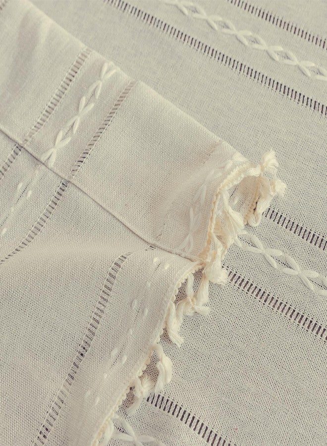Deeprove White Boho Window Curtains for Bedroom 84 Inches Long, Bohemian Chic Textured Embroidery Overlapping, Vintage Handmade Tassels Country Decor Drapery, Rod Pocket, 1 Panel W52 x L84 - Image 3