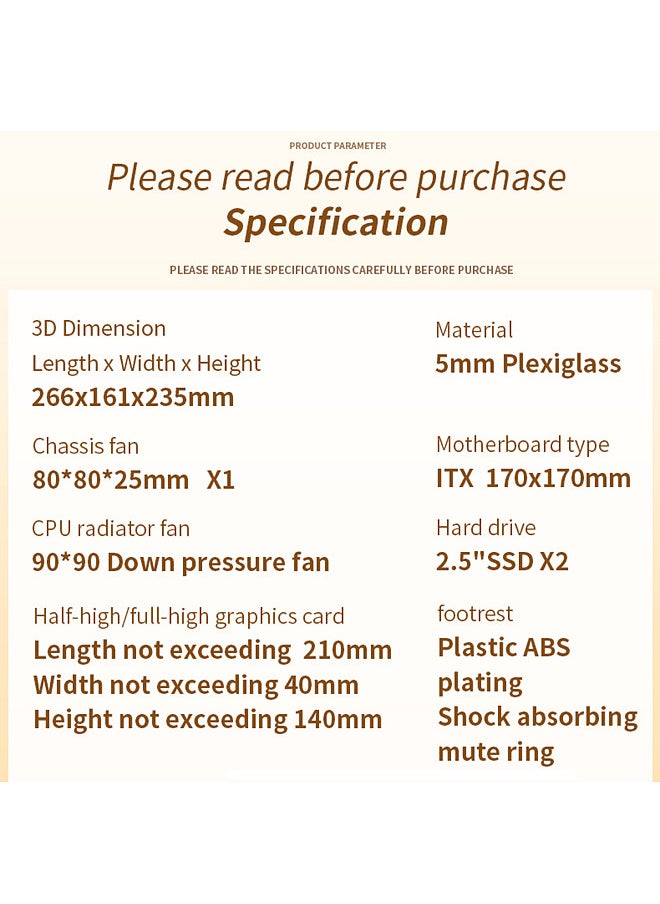 Generic - Small Computer Case Plexiglass Shell Compact PC Case Desktop PC Case ITX Motherboard 210mm Graphics Card SFX Power Supply 360° All-round Heat Dissipation PC chassis - Image 1