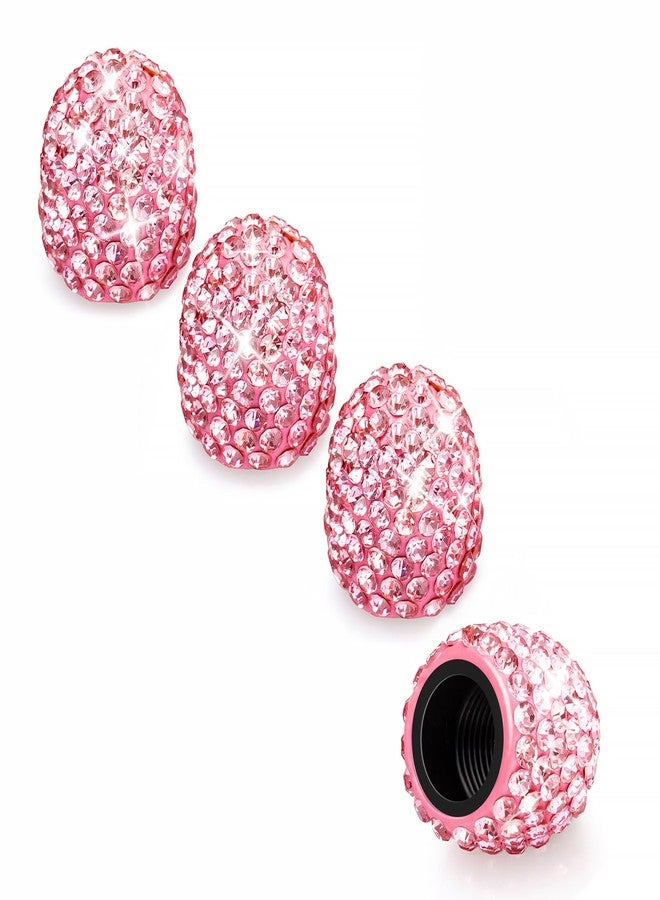 HZJD Tire Valve Stem Caps, Handmade Crystal Rhinestone, Pink(4 Pack)