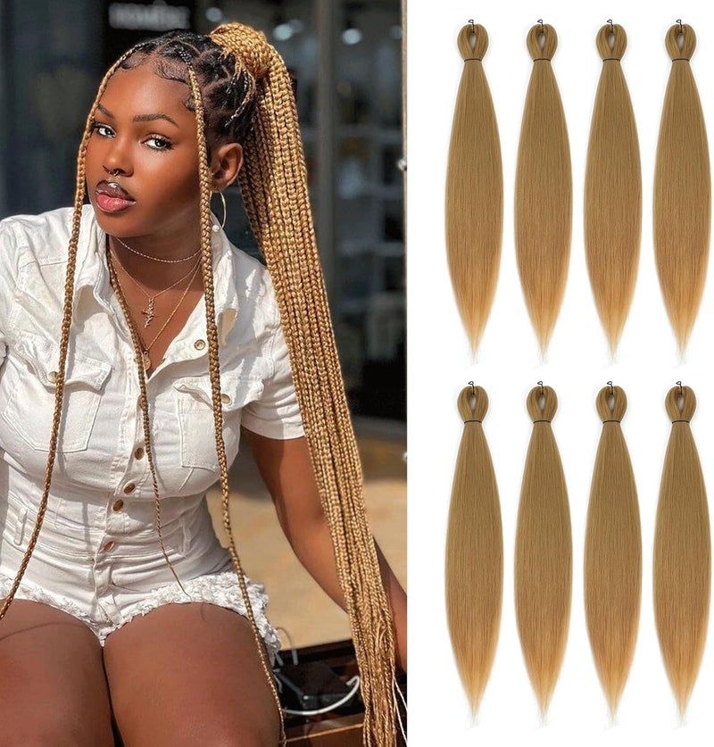 Difunee Pre-stretched Braiding Hair - 24 Inch 8 Packs Blonde Long Braiding Hair For Twist or Box Braids, Yaki Texture Hot Water Setting Synthetic Braiding Hair Extensions (24 Inch, #27-8P) - Image 1