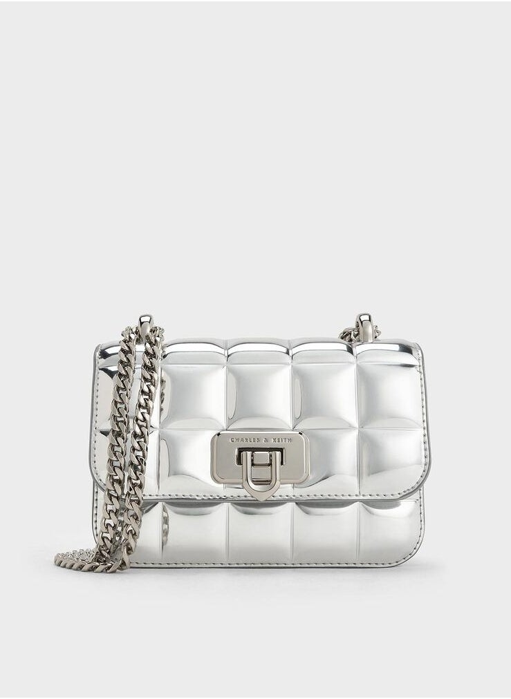Charles & Keith Charles & Keith Metal Square Quilted Chain Tote  - Image 1
