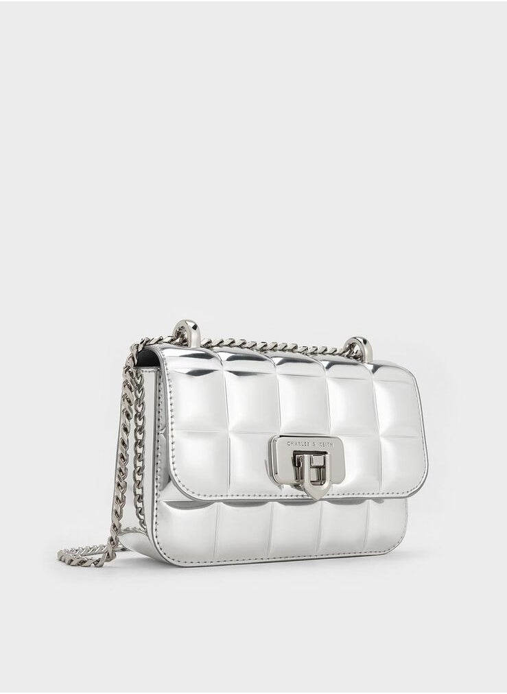 Charles & Keith Charles & Keith Metal Square Quilted Chain Tote  - Image 3