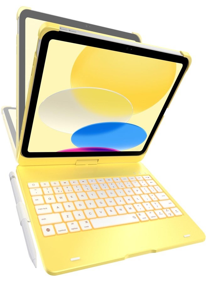 typecase غطاء لوحة مفاتيح Typecase Flexbook لجهاز iPad الجيل الحادي عشر (A16، 2025) وجهاز iPad الجيل العاشر (10.9 بوصة، 2022) - بدون لوحة لمس، إضاءة خلفية بـ 11 لونًا، قابل للدوران 360 درجة، 7 أوضاع استخدام، نحيف وخفيف الوزن - أصفر - Image 1