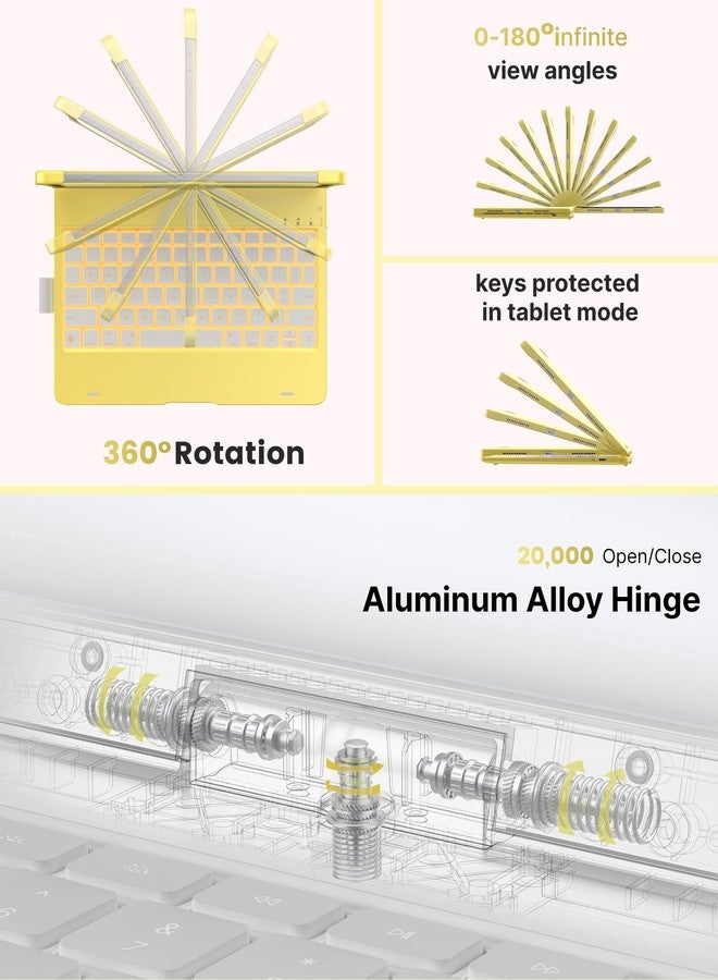 typecase غطاء لوحة مفاتيح Typecase Flexbook لجهاز iPad الجيل الحادي عشر (A16، 2025) وجهاز iPad الجيل العاشر (10.9 بوصة، 2022) - بدون لوحة لمس، إضاءة خلفية بـ 11 لونًا، قابل للدوران 360 درجة، 7 أوضاع استخدام، نحيف وخفيف الوزن - أصفر - Image 4