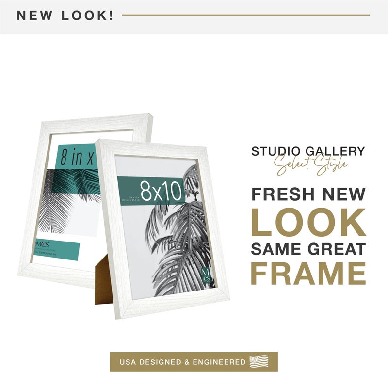 MCS Studio Gallery 8x10 Picture Frame White Woodgrain Engineered Wood, Vertical & Horizontal Wall Hanging & Easel for Tapletop Display, Rectangle Photo Frame for Photos, Posters & Art Prints (1-Pack) - Image 2