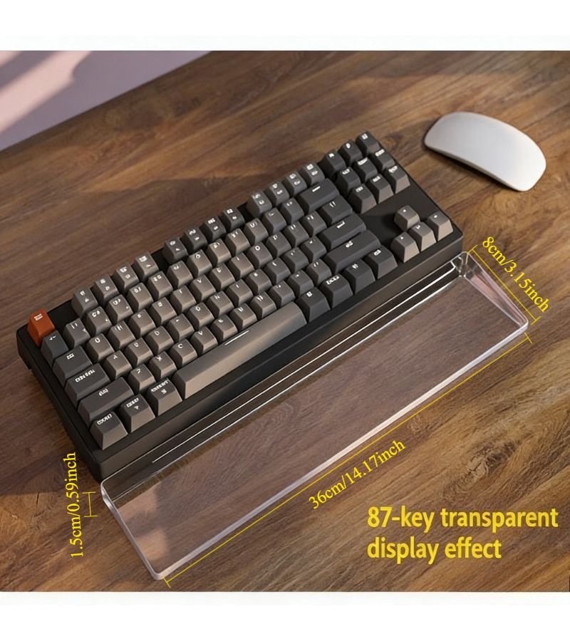 Acrylic Keyboard Wrist Rest Support Pad 87 Key Ergonomic Typing Accessory Frosted Matte Finish Transparent Square Design - Image 4