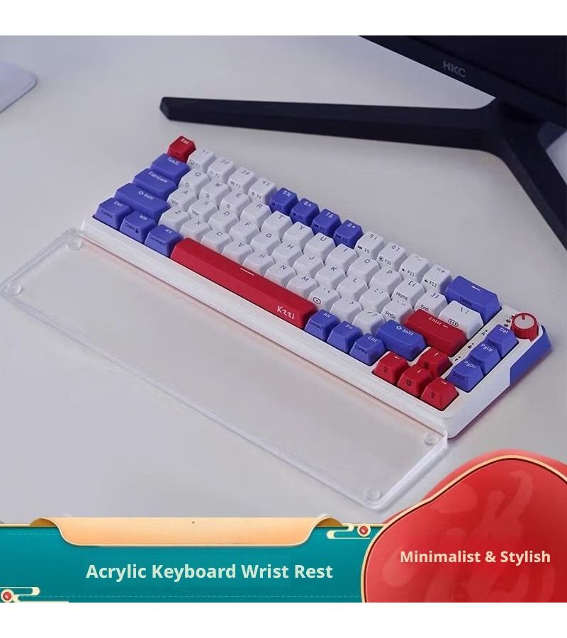 Acrylic Keyboard Wrist Rest Support Pad 87 Key Ergonomic Typing Accessory Frosted Matte Finish Transparent Square Design - Image 1