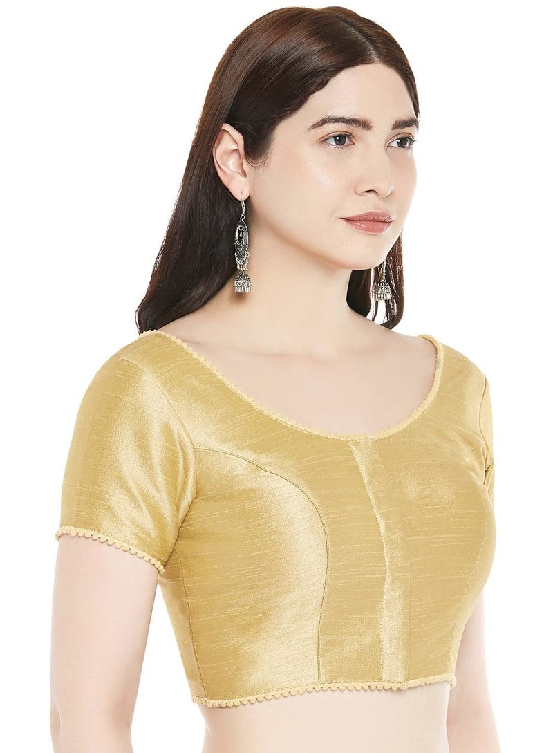 Studio Shringaar Women's Readymade Polyester Padded Saree Blouse with Short Sleeves.(Gold, 40) - Image 2