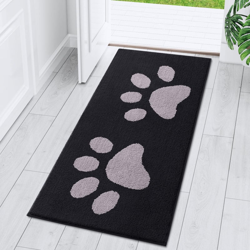 Buganda Dog Door Mat for Muddy Paws  Absorbent Dirt Trapper Washable Indoor Door Mat  Non Slip Low-Profile Mud Mat for Dogs  Front Entrance Door Mat for Inside Floor (47x24 Inches  Black and Grey) - Image 1