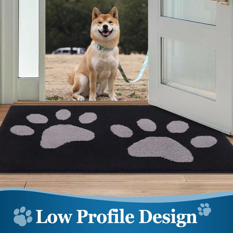 Buganda Dog Door Mat for Muddy Paws  Absorbent Dirt Trapper Washable Indoor Door Mat  Non Slip Low-Profile Mud Mat for Dogs  Front Entrance Door Mat for Inside Floor (47x24 Inches  Black and Grey) - Image 5
