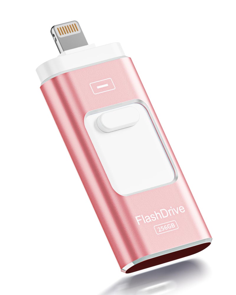 ROSPE Apple MFi Certified 256GB Flash Drive for iPhone Thumb Drive Photo Stick, USB Memory Stick iPhone Flash Drive for Photos Videos, High Speed Jump Drive Compatible for iPhone/iPad/Android/PC (Pink) - Image 1