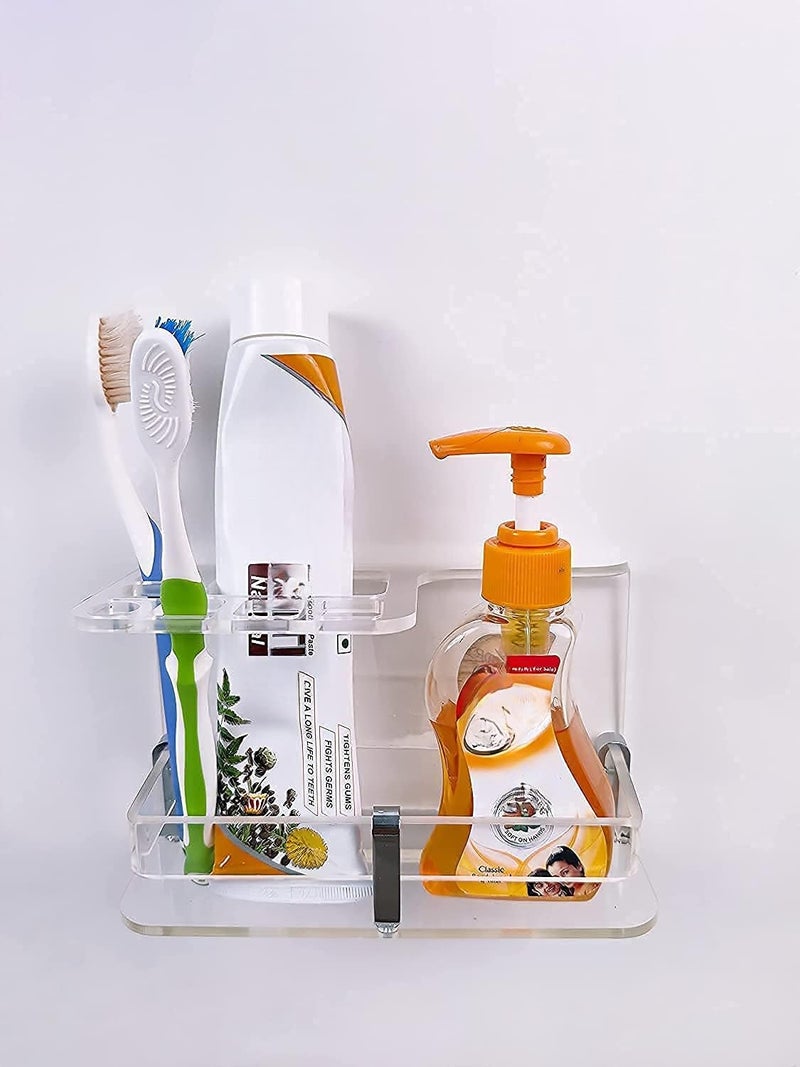 ZICOTO Wall Mounted self Adhesive Acrylic Tooth Brush Holder, Toothpaste Holder Stand, Tumbler Holder, Toothpaste for Bathroom Stand(Clear SENITIZER) - Image 2