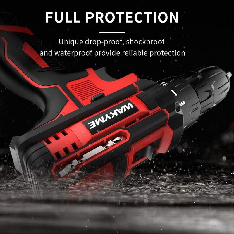 WAKYME Cordless Drill Driver Kit with 2 Batteries, 12.6V Power Drill 30Nm 18+3 Clutch, 3/8" Keyless Chuck, Variable Speed & Built-in LED Electric Screw Driver for Drilling Wall, Bricks, Wood, Metal - Image 5