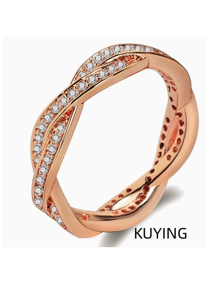 KUYING Light Luxury Winding Double Row Diamond Ring | Micro Inlaid Craftsmanship - Image 3