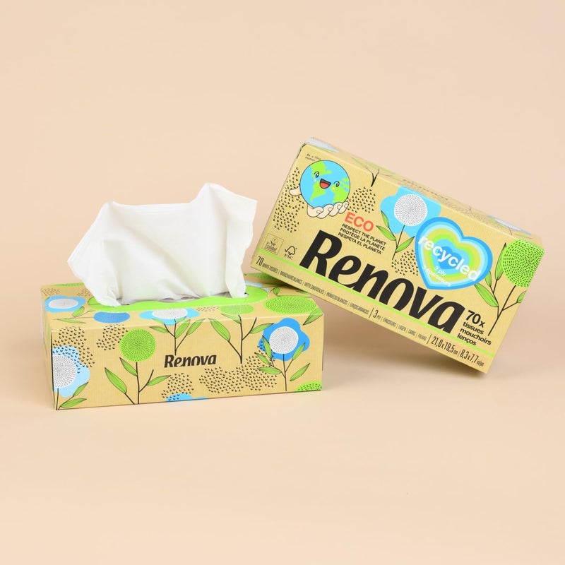 Repeated use resistant selected material Renova 100% Recycled Facial Tissues 72 Sheets Multi-market matching options - Image 3