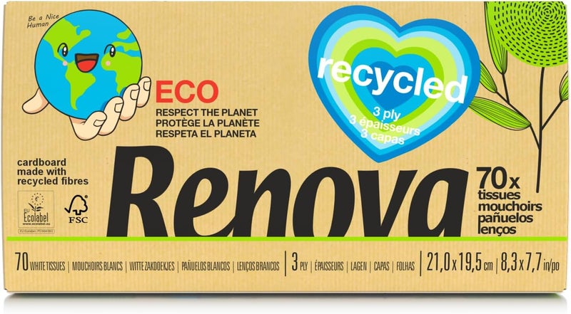 Repeated use resistant selected material Renova 100% Recycled Facial Tissues 72 Sheets Multi-market matching options - Image 1