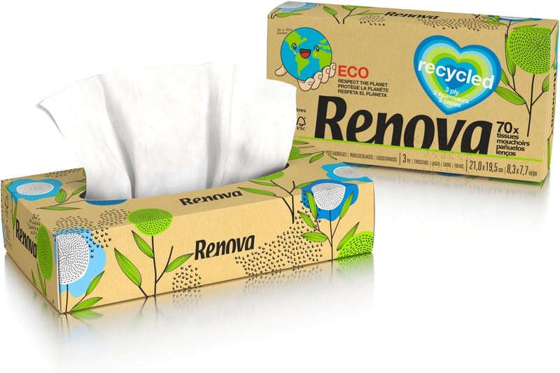 Repeated use resistant selected material Renova 100% Recycled Facial Tissues 72 Sheets Multi-market matching options - Image 2