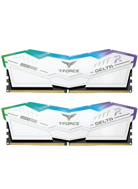 ذاكرة وصول عشوائي T-Force Delta RGB DDR5 سعة 32 جيجابايت (2x16 جيجابايت) 6000 ميجاهرتز PC5-48000 CL38 متوافقة مع Intel XMP 3.0 وAMD Expo لسطح المكتب باللون الأبيض FF4D532G6000HC38ADC01