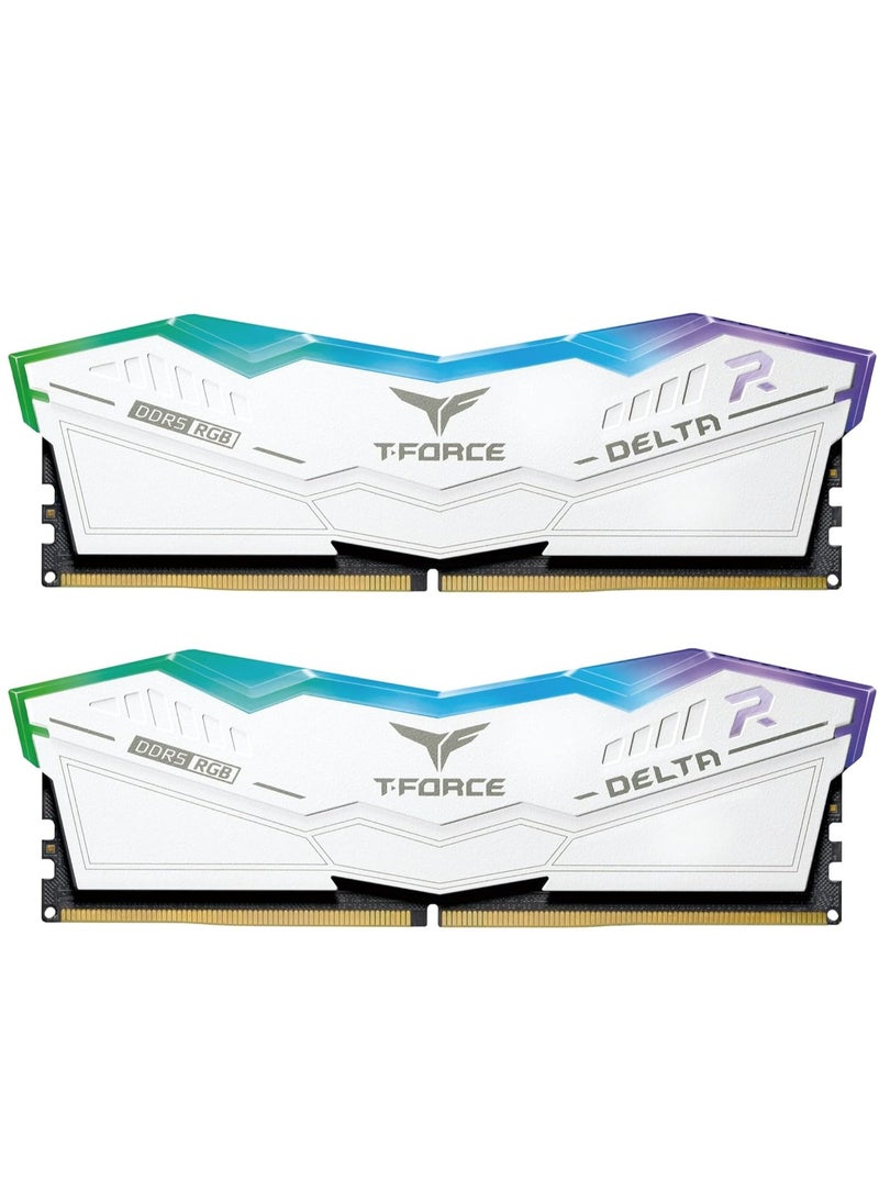 TeamGroup - ذاكرة وصول عشوائي T-Force Delta RGB DDR5 سعة 32 جيجابايت (2x16 جيجابايت) 6000 ميجاهرتز PC5-48000 CL38 متوافقة مع Intel XMP 3.0 وAMD Expo لسطح المكتب باللون الأبيض FF4D532G6000HC38ADC01 - Image 1