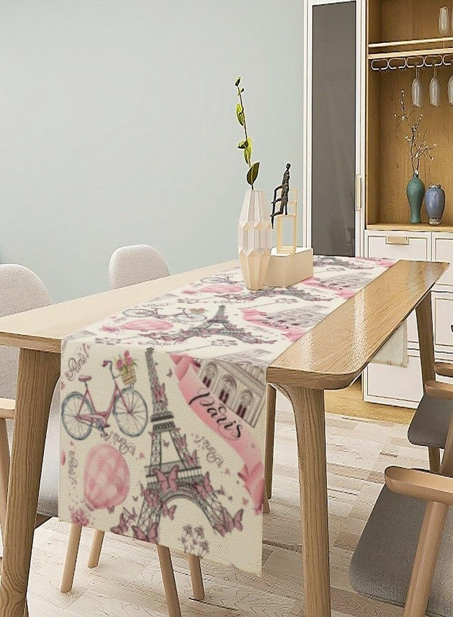 Houselerax مفرش طاولة وردي اللون بتصميم برج إيفل، مفرش عشاء بتصميم برج إيفل مناسب لطاولة الطعام في مطبخ ريفي أو لحفلات الأعياد، مقاس 13 × 36 بوصة - Image 2
