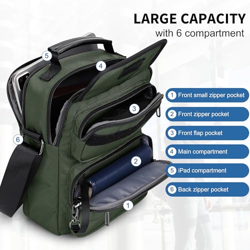 WITZMAN Crossbody Bag for Men Messenger Bag Lightweight Man Purse Small Nylon Casual Shoulder Bags for Work Travel（B710 Army Green） - Image 3
