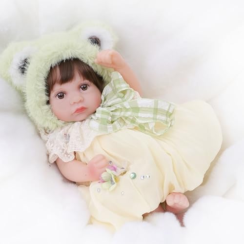 Cloveray Reborn Baby Doll 12 Inch Full Vinyl Body Realistic Baby with Green Frog Hat HandRooted Hair Funny Animal Doll Gift for Kids or Collectors - Image 1