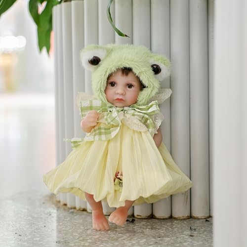 Cloveray Reborn Baby Doll 12 Inch Full Vinyl Body Realistic Baby with Green Frog Hat HandRooted Hair Funny Animal Doll Gift for Kids or Collectors - Image 5