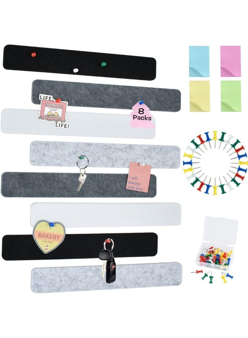 8Pcs Black White Grey Felt Pin Board Bar Strips with 30 Pushpins, Self-Adhesive Bulletin Board Bar Strips No Damage for Wall, Felt Cork Board Strips for Paste Notes, Photos - Image 5
